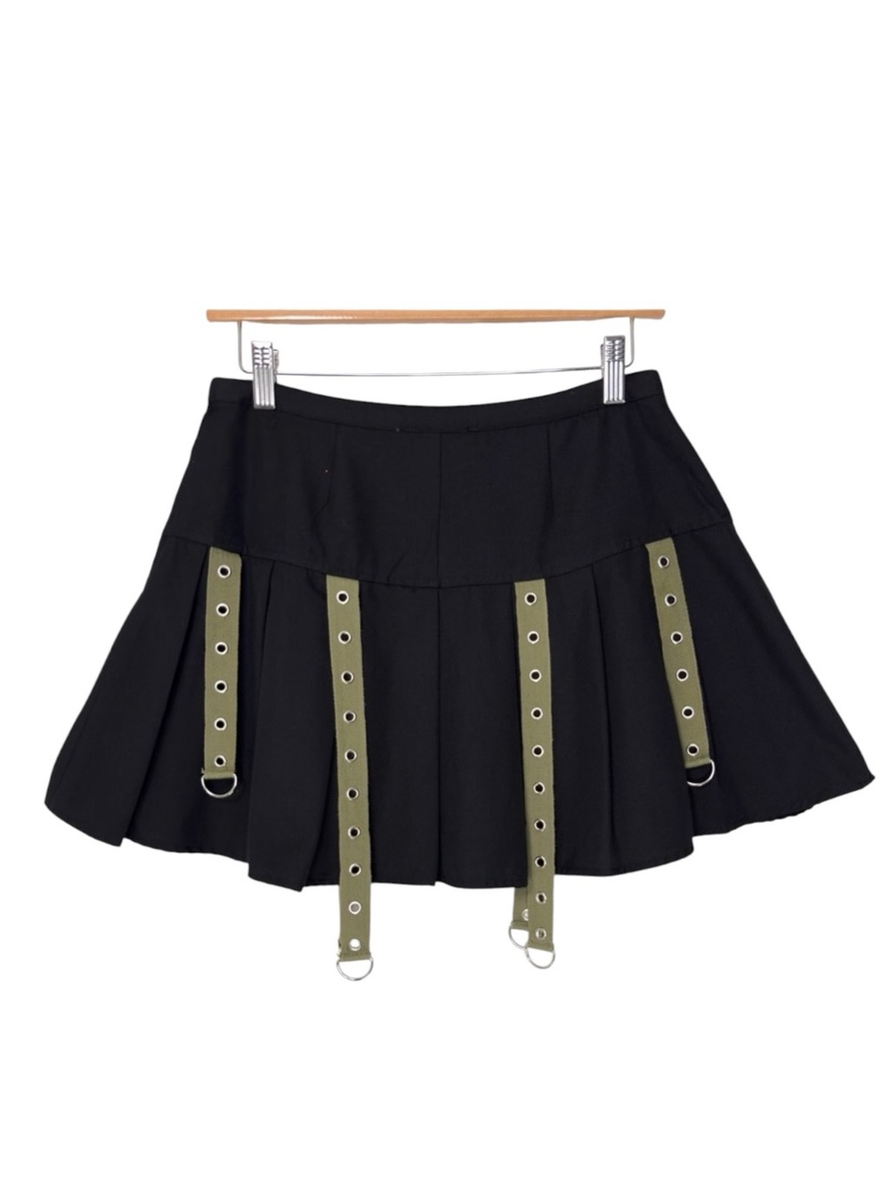 Social Collision Black Pleated Grommet Strap Mini Skirt M Mall Goth Y2K Punk Alt - Picture 4 of 7